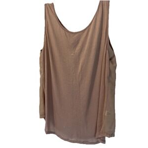 Active Papaya Womens L Sleeveless Top Tan Button Back Sheer Rayon T9558 NWT